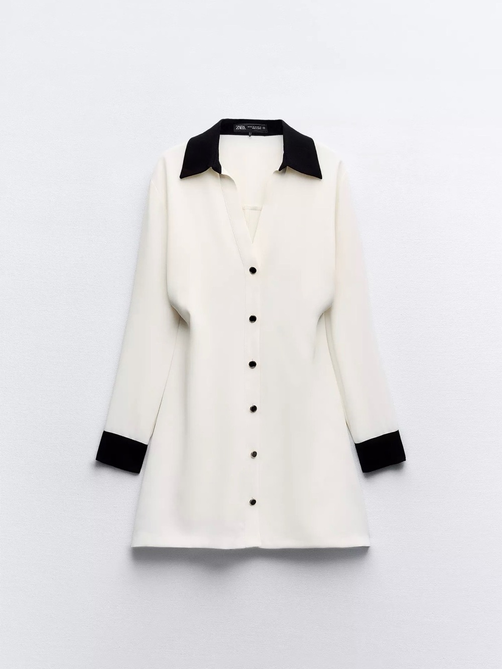Zara Ivory Mini Dress with Black Collar & Cuff Contrast